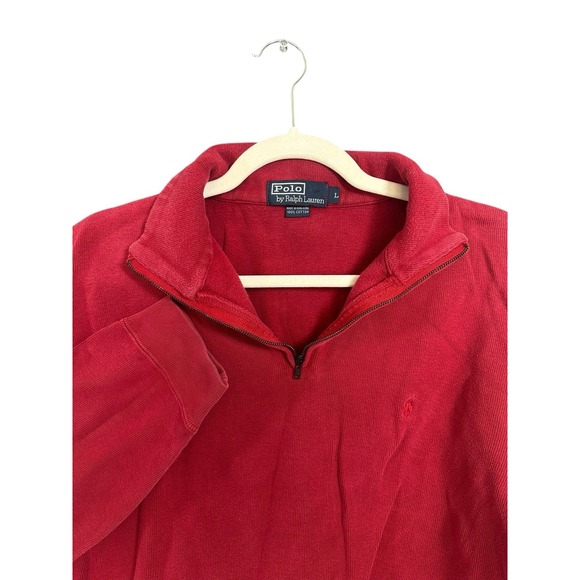 Polo Ralph Lauren Sweater‎ Mens Large 1/4 Zip Red Cotton Pony Preppy Estate - Picture 1 of 5
